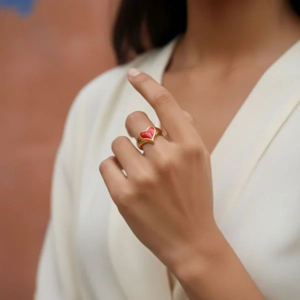 Anillo De Acero Corazon Rojo Ajustable
