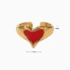 Anillo De Acero Corazon Rojo Ajustable