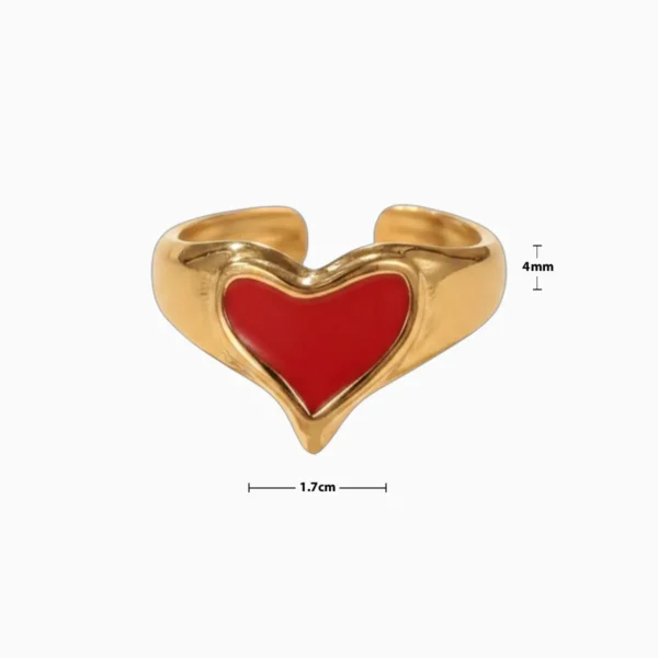 Anillo De Acero Corazon Rojo Ajustable