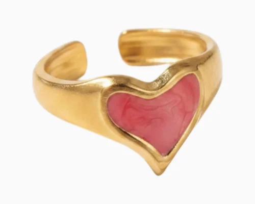Anillo De Acero Corazon Rosa Ajustable