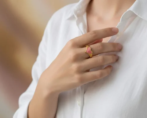 Anillo De Acero Corazon Rosa Ajustable