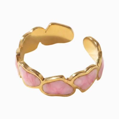 Anillo De Acero Corazones Rosas Ajustable