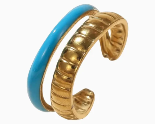 Anillo De Acero Doble Banda Azul