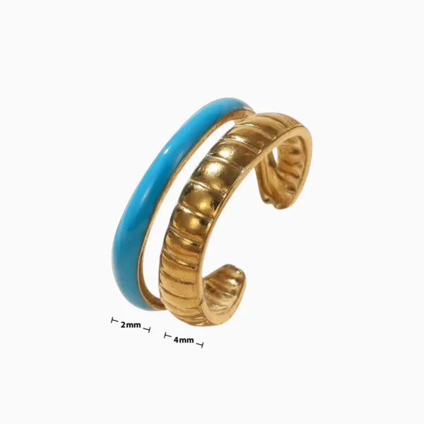 Anillo De Acero Doble Banda Azul Anillo De Acero Doble Banda Azul