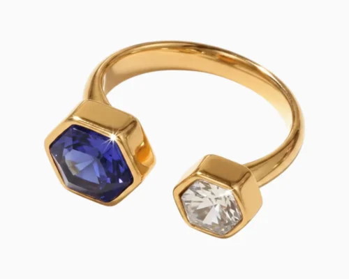 Anillo De Acero Doble Brillo Azul
