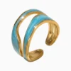 Anillo De Acero Doble Onda Azul Ajustable