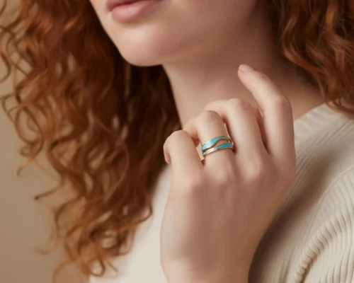 Anillo De Acero Doble Onda Azul Ajustable