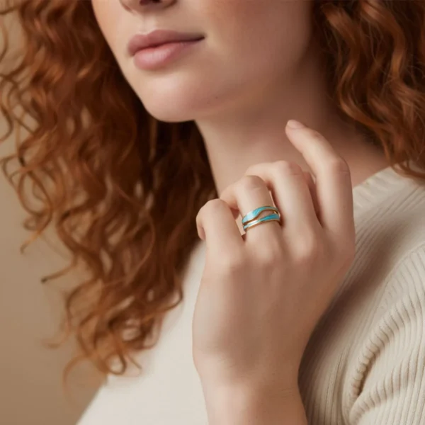 Anillo De Acero Doble Onda Azul Ajustable