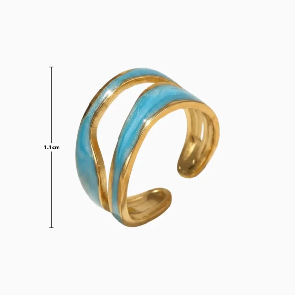 Anillo De Acero Doble Onda Azul Ajustable