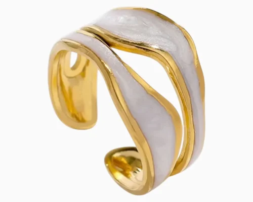 Anillo De Acero Doble Onda Blanco Ajustable