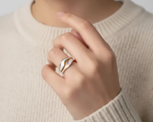 Anillo De Acero Doble Onda Blanco Ajustable