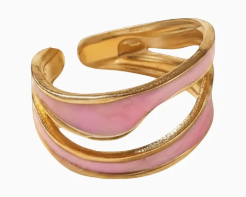 Anillo De Acero Doble Onda Rosa Ajustable