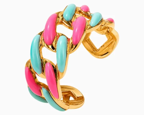 Anillo De Acero Eslabones Azul Y Rosa