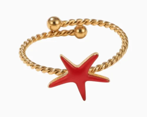 Anillo De Acero Estrella De Mar Rojo Ajustable