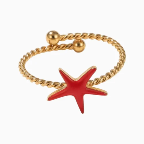 Anillo De Acero Estrella De Mar Rojo Ajustable