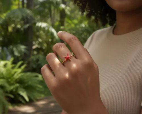 Anillo De Acero Estrella De Mar Rojo Ajustable