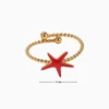 Anillo De Acero Estrella De Mar Rojo Ajustable