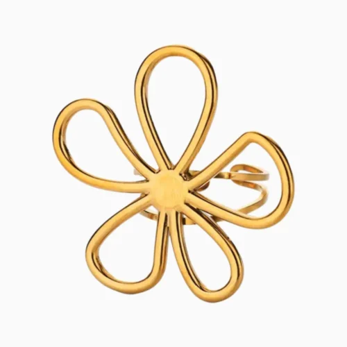 Anillo De Acero Flor Grande Ajustable