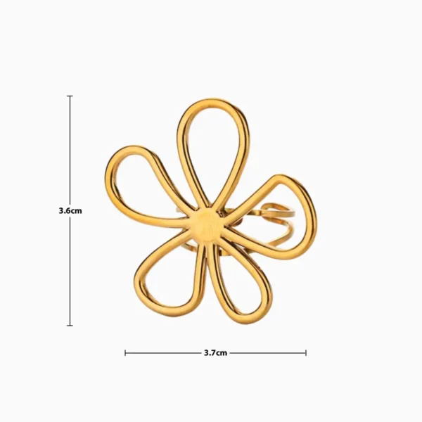 Anillo De Acero Flor Grande Ajustable Anillo De Acero Flor Grande Ajustable
