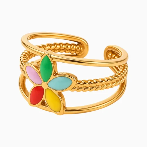 Anillo De Acero Flor Multicolor Ajustable