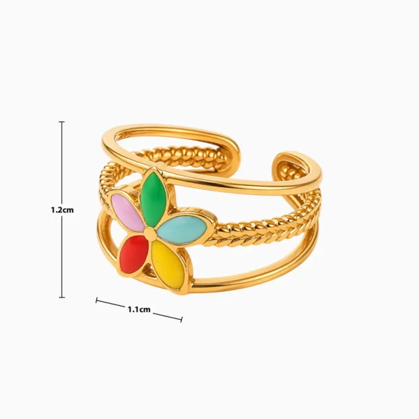 Anillo De Acero Flor Multicolor Ajustable