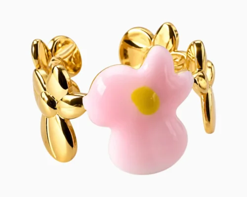 Anillo De Acero Flor Rosa Ajustable
