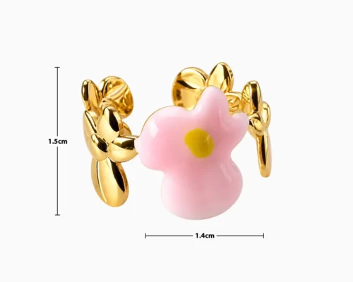 Anillo De Acero Flor Rosa Ajustable