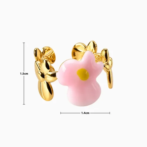 Anillo De Acero Flor Rosa Ajustable