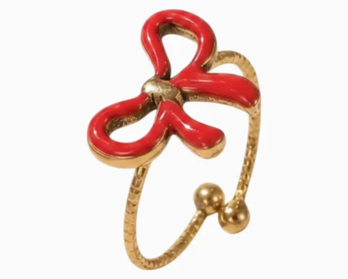 Anillo De Acero Moño Rojo Ajustable