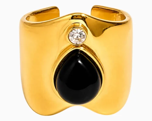 Anillo De Acero Obsidiana Ajustable
