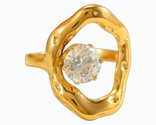 Anillo De Acero Organico Con Brillante Ajustable