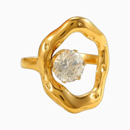 Anillo De Acero Organico Con Brillante Ajustable