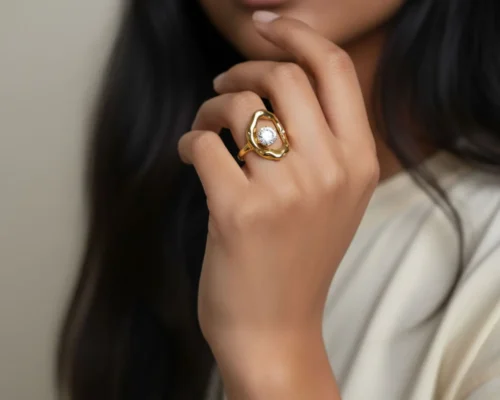 Anillo De Acero Organico Con Brillante Ajustable