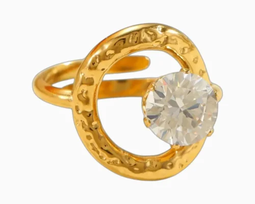 Anillo De Acero Ovalo Con Brillante Ajustable