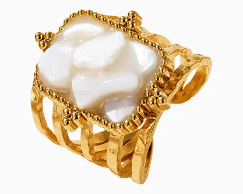 Anillo De Acero Piedra Blanca Chica