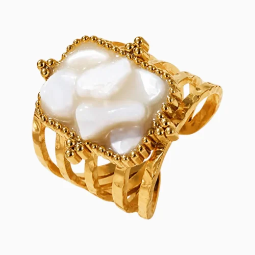 Anillo De Acero Piedra Blanca