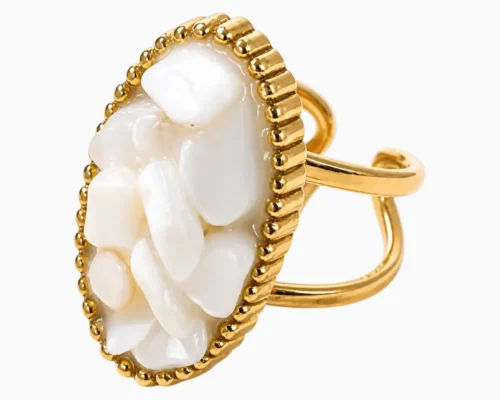 Anillo De Acero Piedra Blanca Mediana