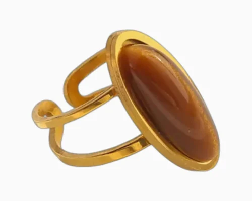 Anillo De Acero Resina Cafe Ajustable