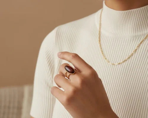 Anillo De Acero Piedra Cafe Ajustable