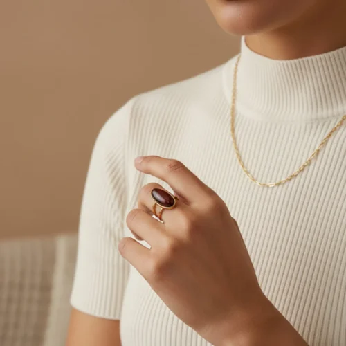 Anillo De Acero Piedra Cafe Ajustable