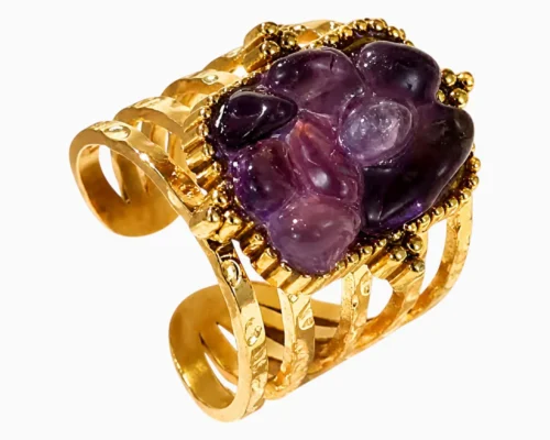 Anillo De Acero Piedra Morada Chica