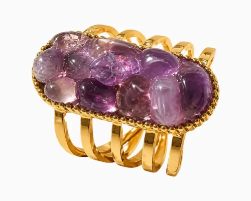 Anillo De Acero Piedra Morada Grande