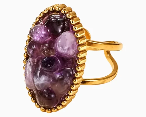 Anillo De Acero Piedra Morada Mediana