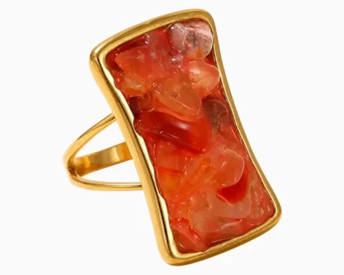 Anillo De Acero Piedra Roja 2 Bandas