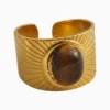 Anillo De Acero Rayado Cafe Ajustable
