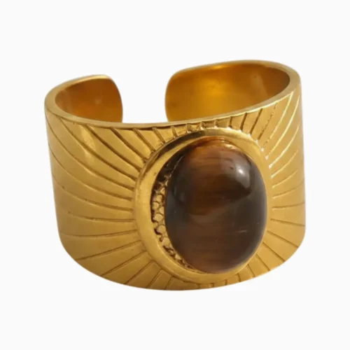 Anillo De Acero Rayado Cafe Ajustable
