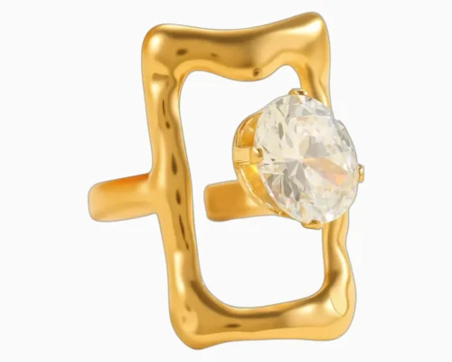 Anillo De Acero Rectángulo Con Brillante Ajustable