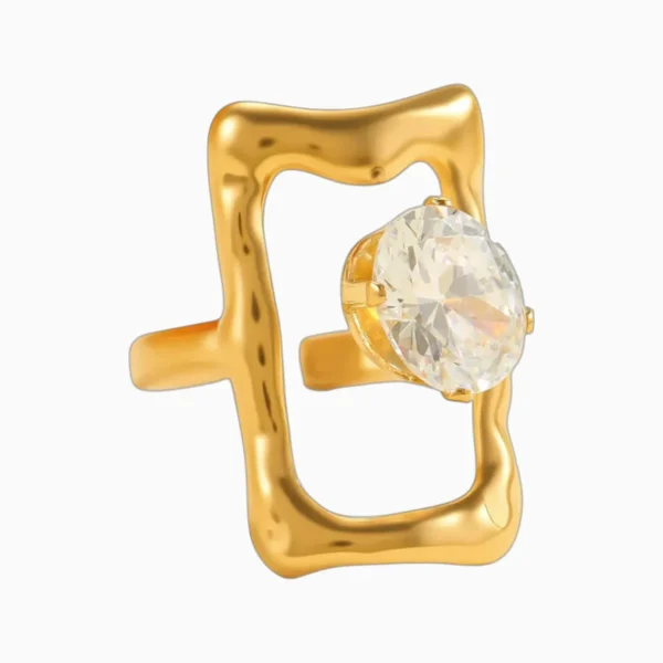 Anillo De Acero Rectángulo Con Brillante Ajustable