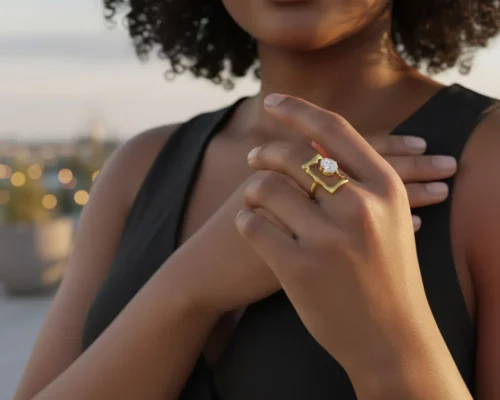 Anillo De Acero Rectángulo Con Brillante Ajustable