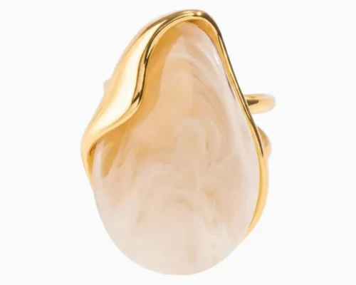 Anillo De Acero Resina Blanca Ajustable